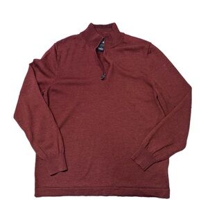 Jos. A Bank Traveler Men's 1/4 Zip Sweater Brick Red 100% Merino Wool Size L